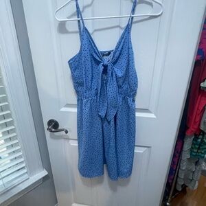 SHEIN Blue Polka Dot Spaghetti Strap Mini Dress with Front Tie